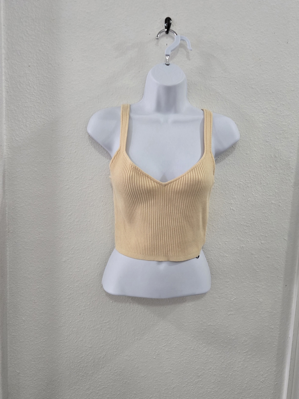 H&M Ribbed V-Neck Cropped Tank Top - Beige